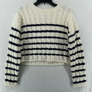 Pink Rose Sweater Women's Sz L White Cable-Knit Striped Cropped Regular Pullover